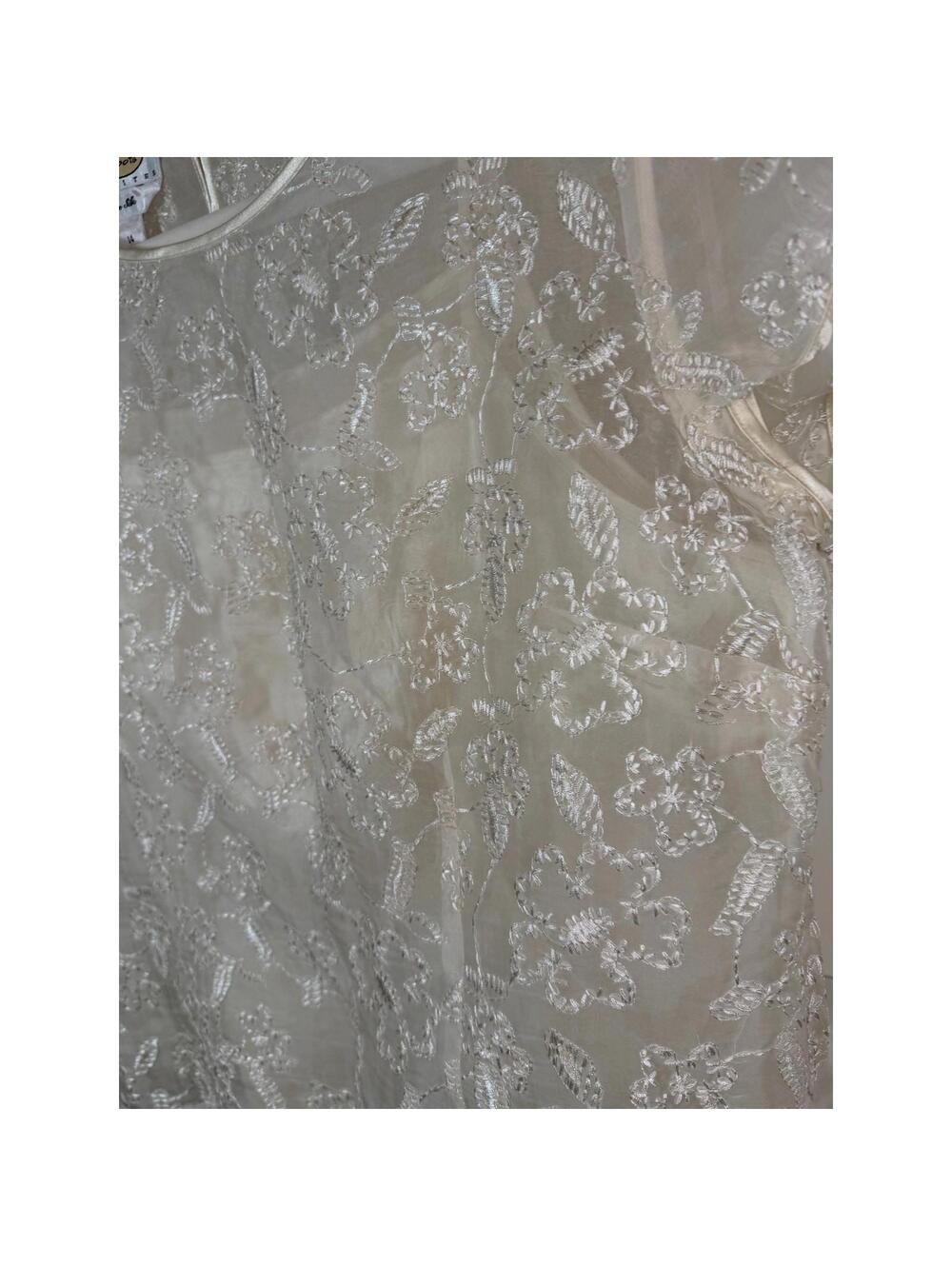 90s VTG 100% Silk Embroidered Lace Top Cream Ivory Sheer Overlay Blouse - Picture 3 of 7